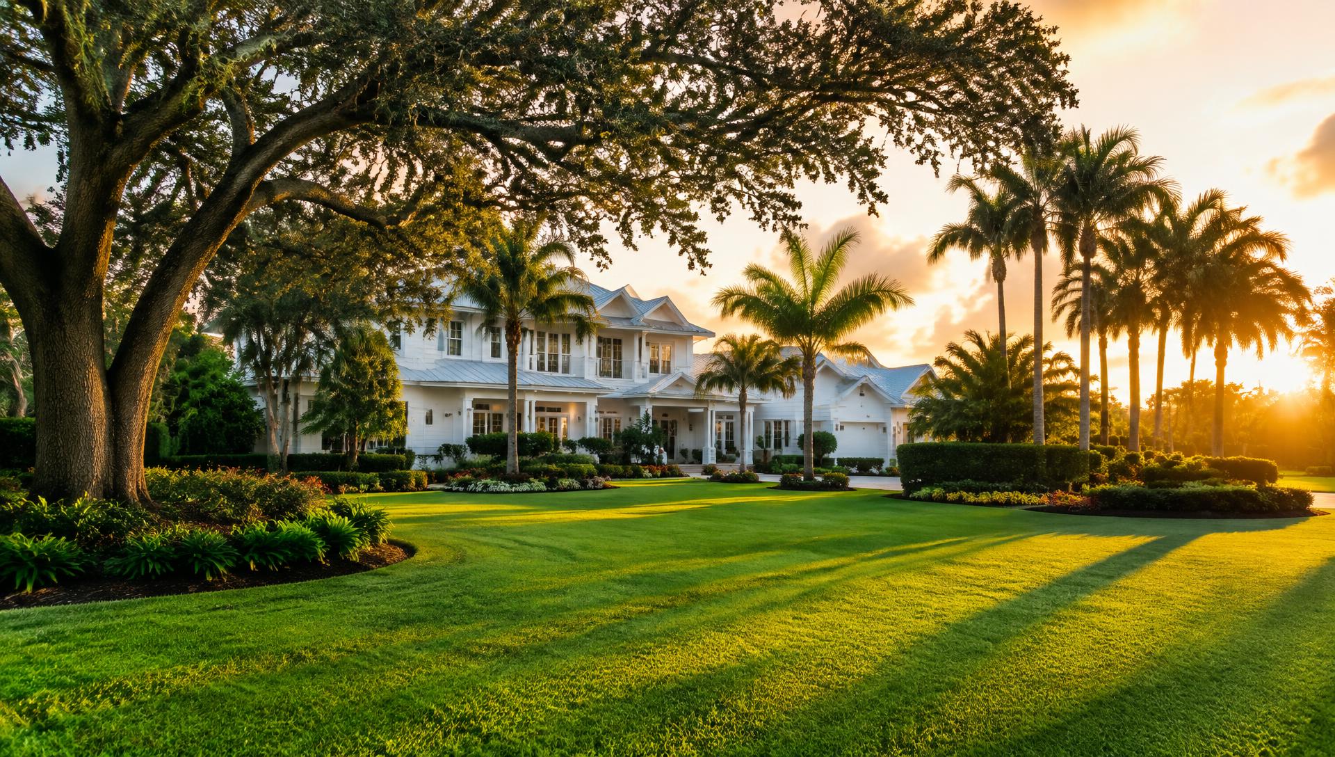 Beautifully maintained lawn and trimmed trees in front of a home